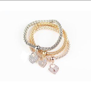 Popcorn chain and heart lock charm bracelet